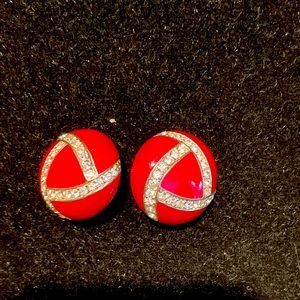Vintage red enameled and crystal  St John earrings